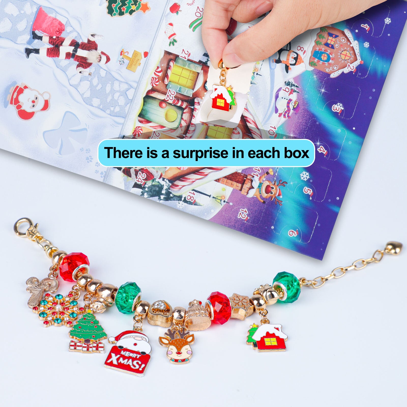 Christmas Advent Calendar 24 Days Countdown DIY Bracelet Blind Box Gift for Girl