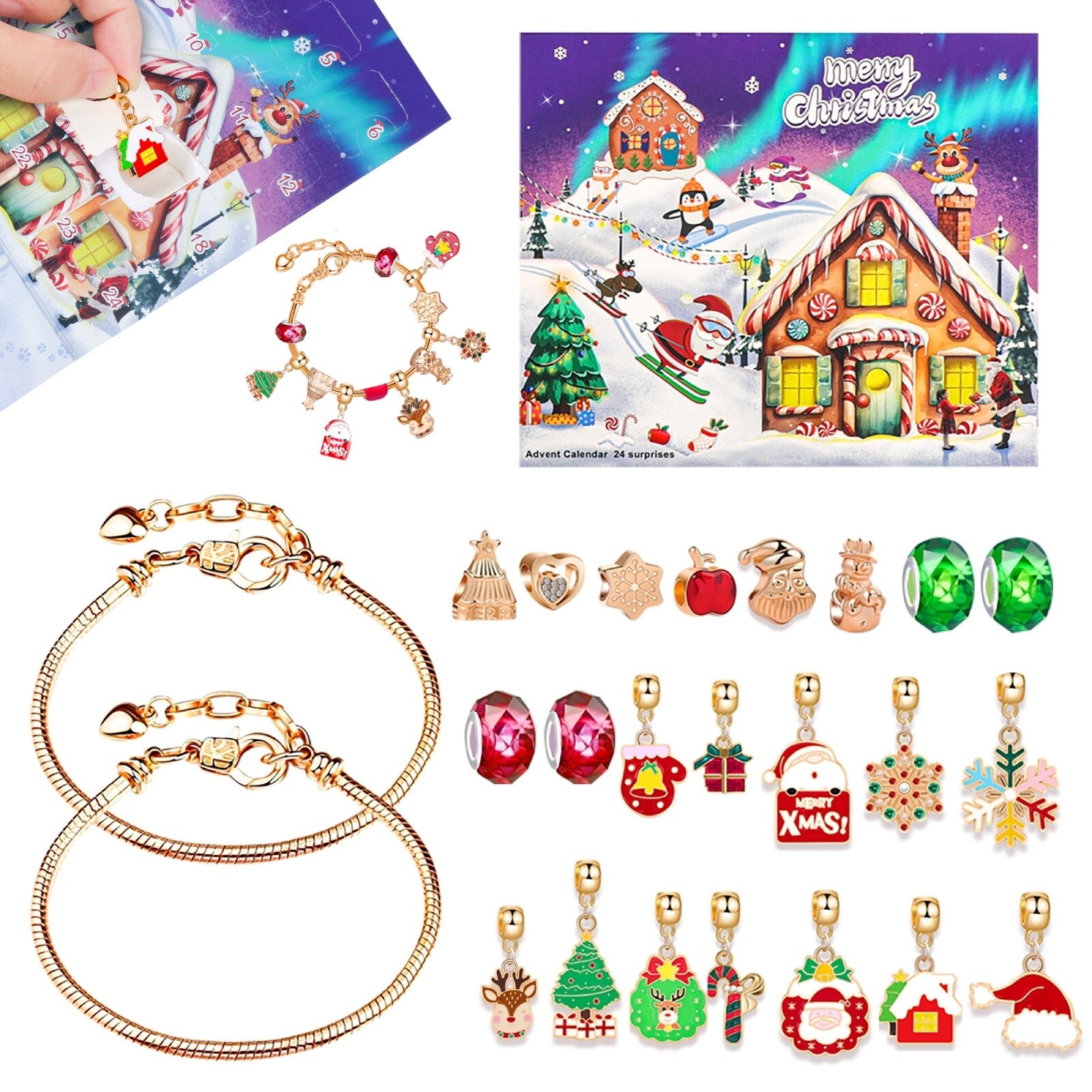 Christmas Advent Calendar 24 Days Countdown DIY Bracelet Blind Box Gift for Girl