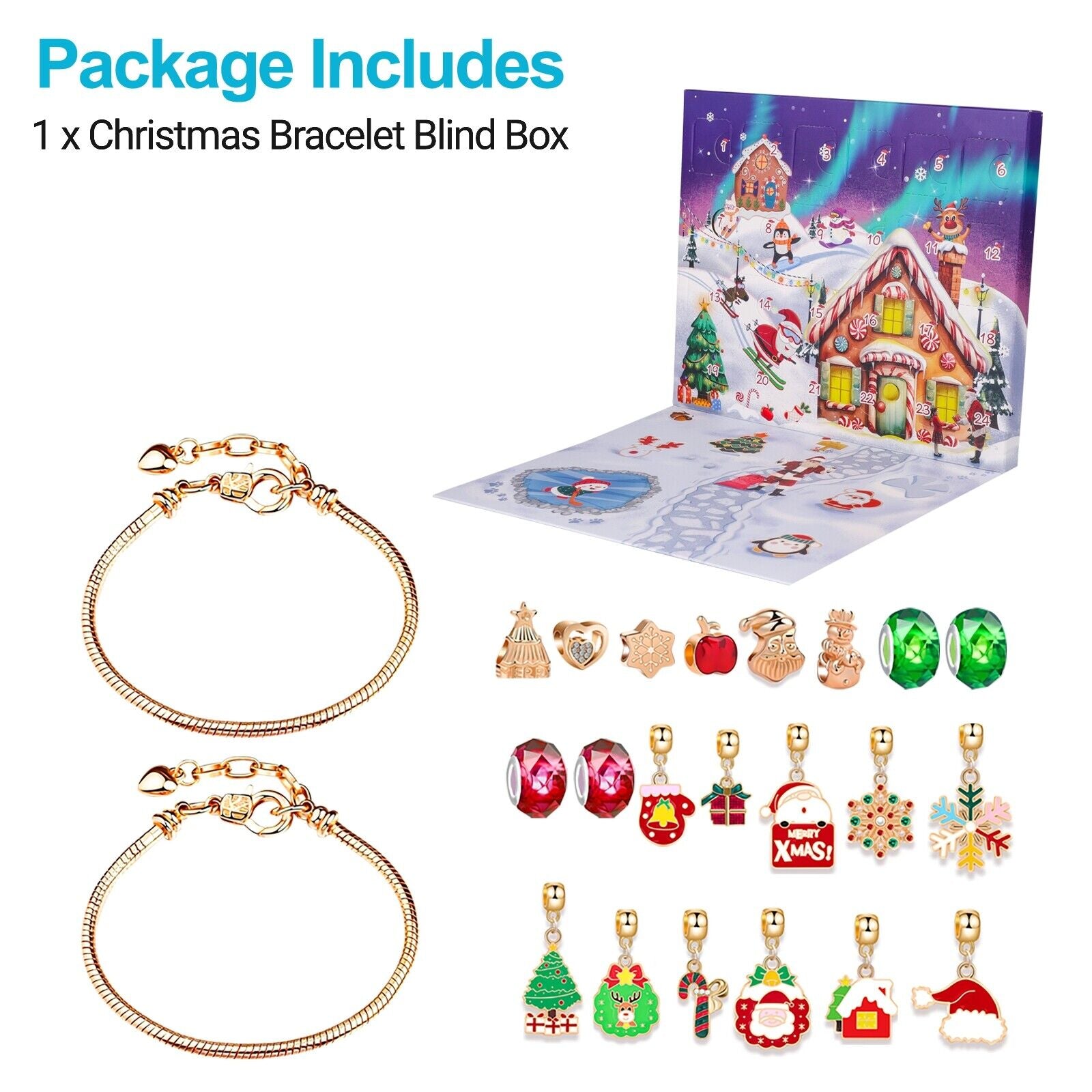 Christmas Advent Calendar 24 Days Countdown DIY Bracelet Blind Box Gift for Girl