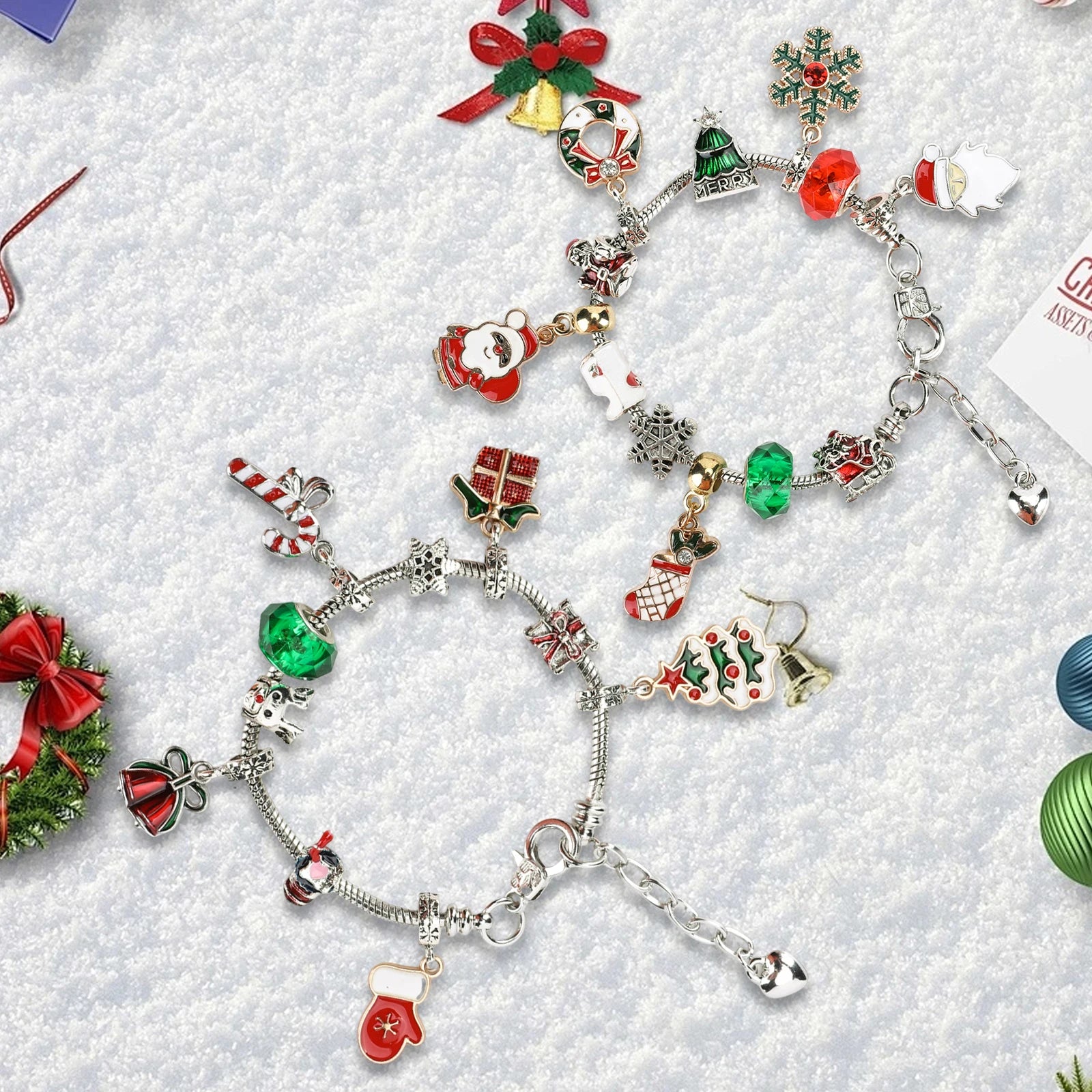 Advent Calendar Charm Bracelets Making Kit with 2Pcs DIY Charm Bracelets 24 Days Countdown Charm Bracelet Calendar for Girls