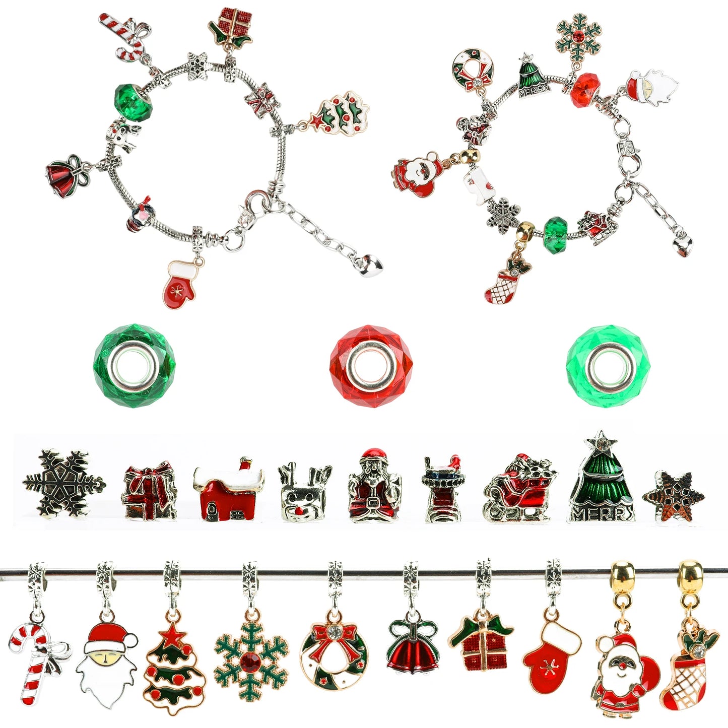 Advent Calendar Charm Bracelets Making Kit with 2Pcs DIY Charm Bracelets 24 Days Countdown Charm Bracelet Calendar for Girls